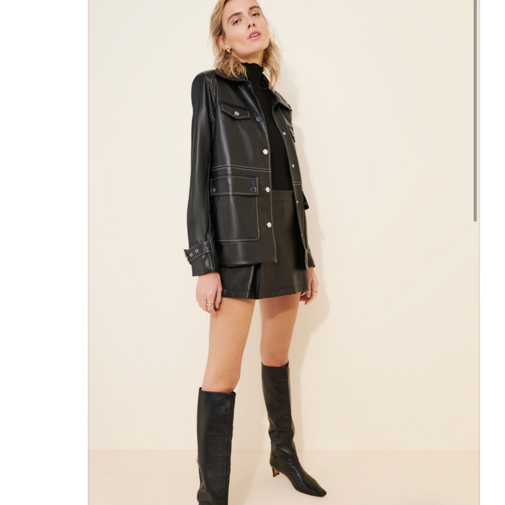 WeWoreWhat Vegan Leather Western Jacket Black Snap Front Utility Size S NWT